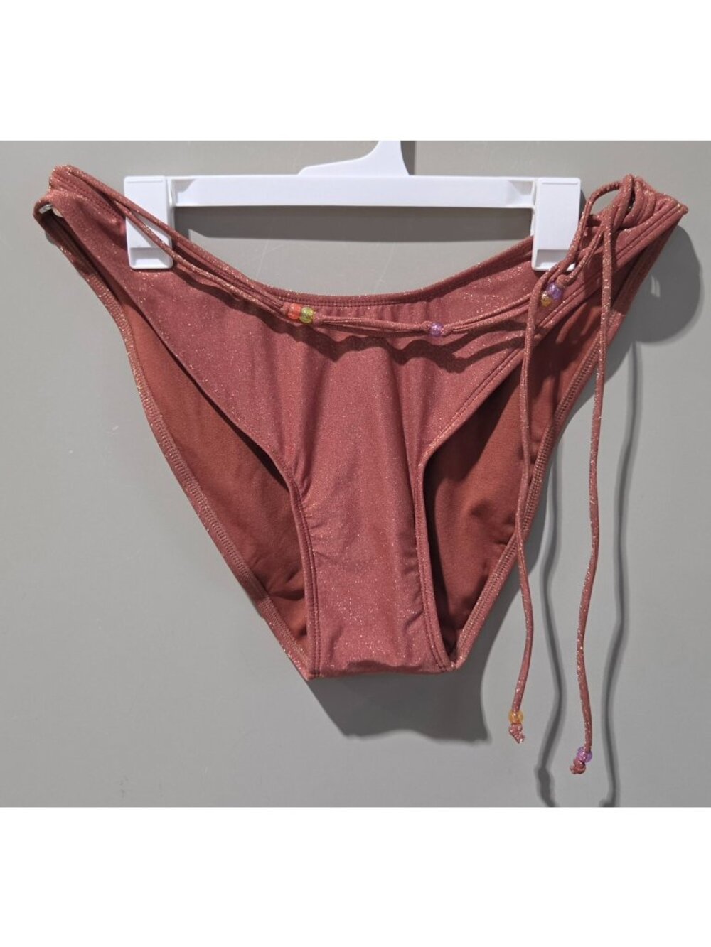 Wild Fable Brown Lurex Beaded Accent Strap Cheeky Bikini Swim Bottom -- XL 16